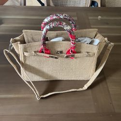 Jute Beach Bag Tote Birkin Style Purse 