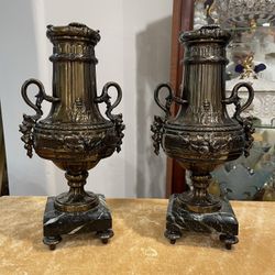 Pair of Antique French Bronze Marble Base Vases 1940’s.🌷