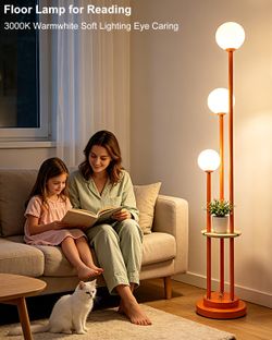 Globe Floor Lamp with Table, 3-Light Modern Dimmable Vintage Lamp - Bulbs Included