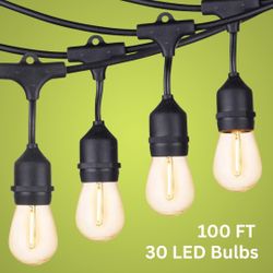 30 Shatterproof LED Bulbs - 100 FT Heavy-Duty String Lights
