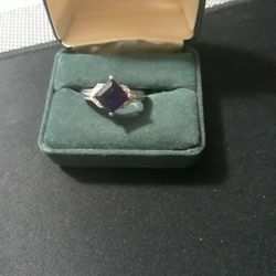 Sterling Silver Genuine Amerhyst/white Topaz Ring Sz8