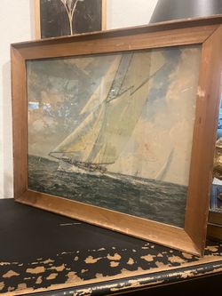 Vintage sailboat picture with wood frame