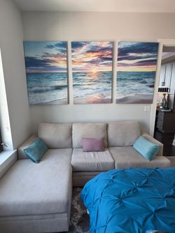 XL 3-Panel Beach Sunset Canvas Wall Art 32x47 Per Panel