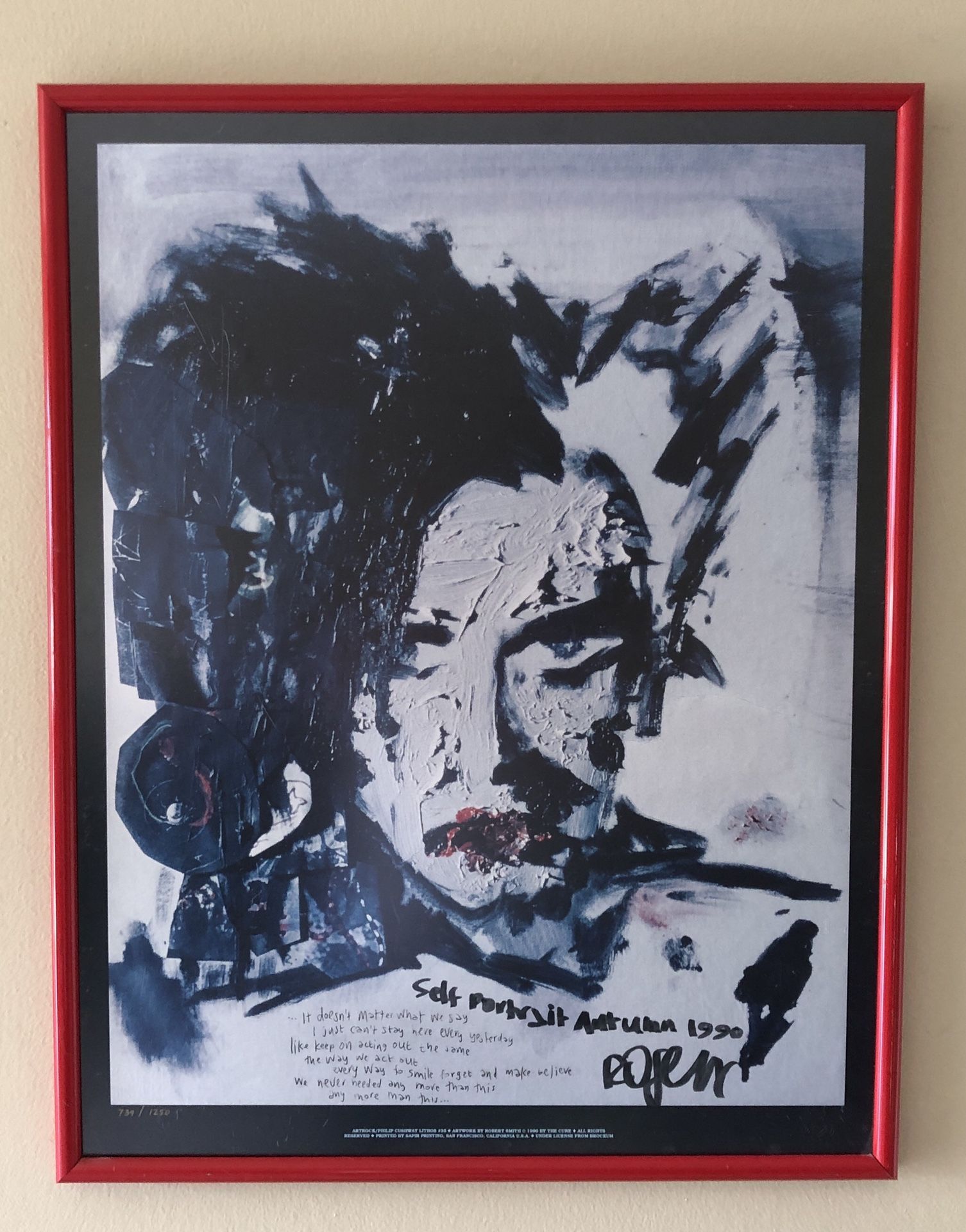 RARE CURE Signed Limited Edition Self Portrait By Robert Smith Poster 28”x22”
