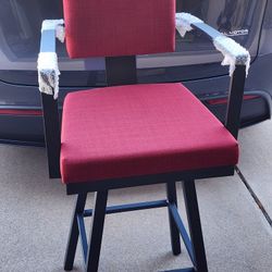 Brand New Amisco Akers 30 in. Red Polyester Black Metal Swivel Bar Stool