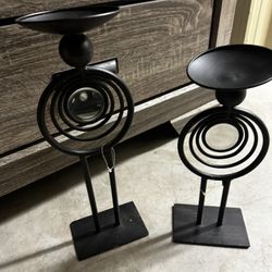 2 Black Candle Holders With Mirror 