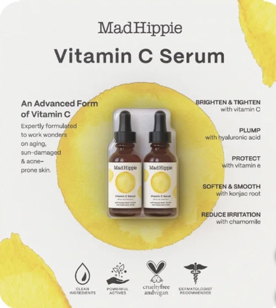 Mad Hippie Vitamin C Serum, Anti-Aging Sun Damage Plump Brighten Tighten 2x 1oz