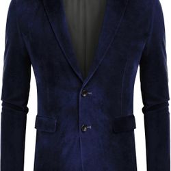 Men’s Velvet Suit Jackets Two Button Slim Fit Blazers Retro Tuxedo Jackets for Dinner Party Wedding Prom
