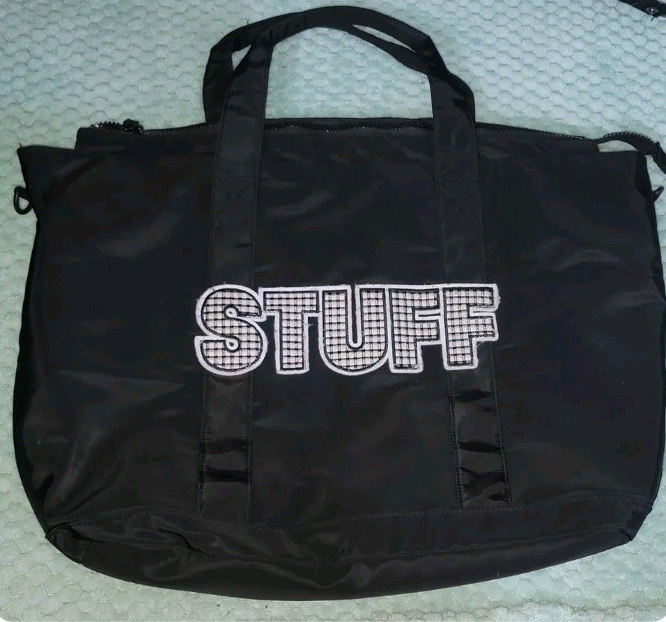 STUFF Tote Bag Zip Closure 19×12 Black