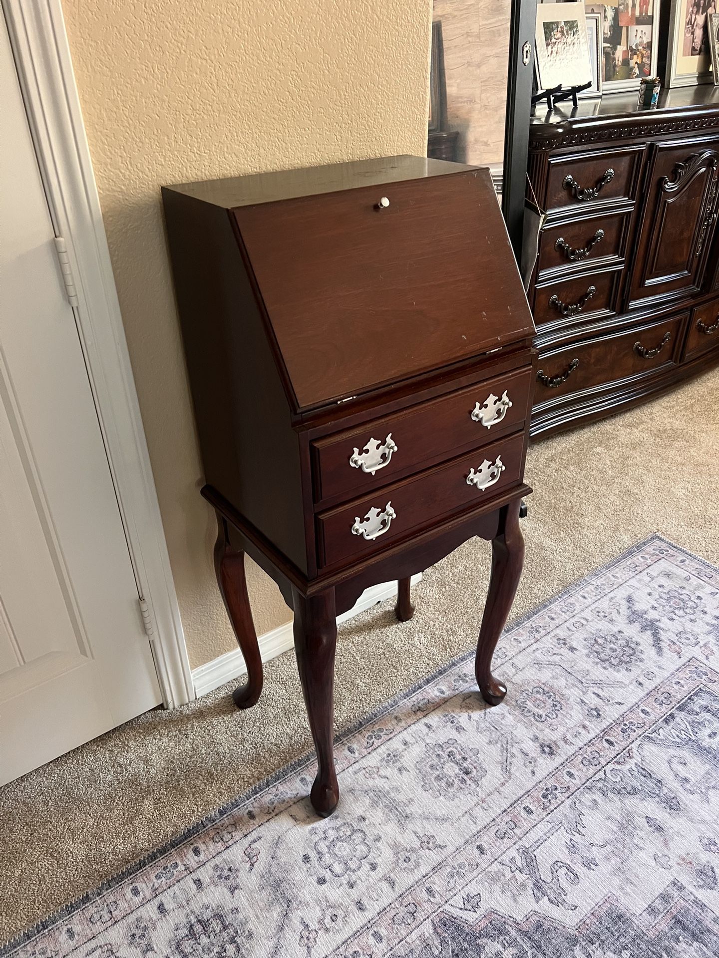 Vintage Antique Old Queen Anne Victorian Secretary Desk