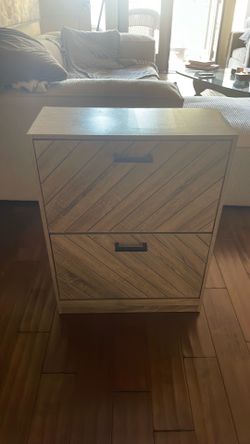 Modern 2-Drawer Shoe Storage Cabinet / Nightstand – Rustic Oak Finish