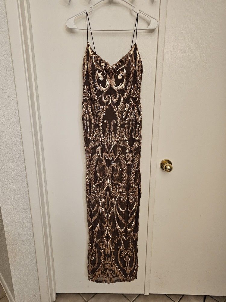 Brown Sequin Floor Length Windsor Dress
