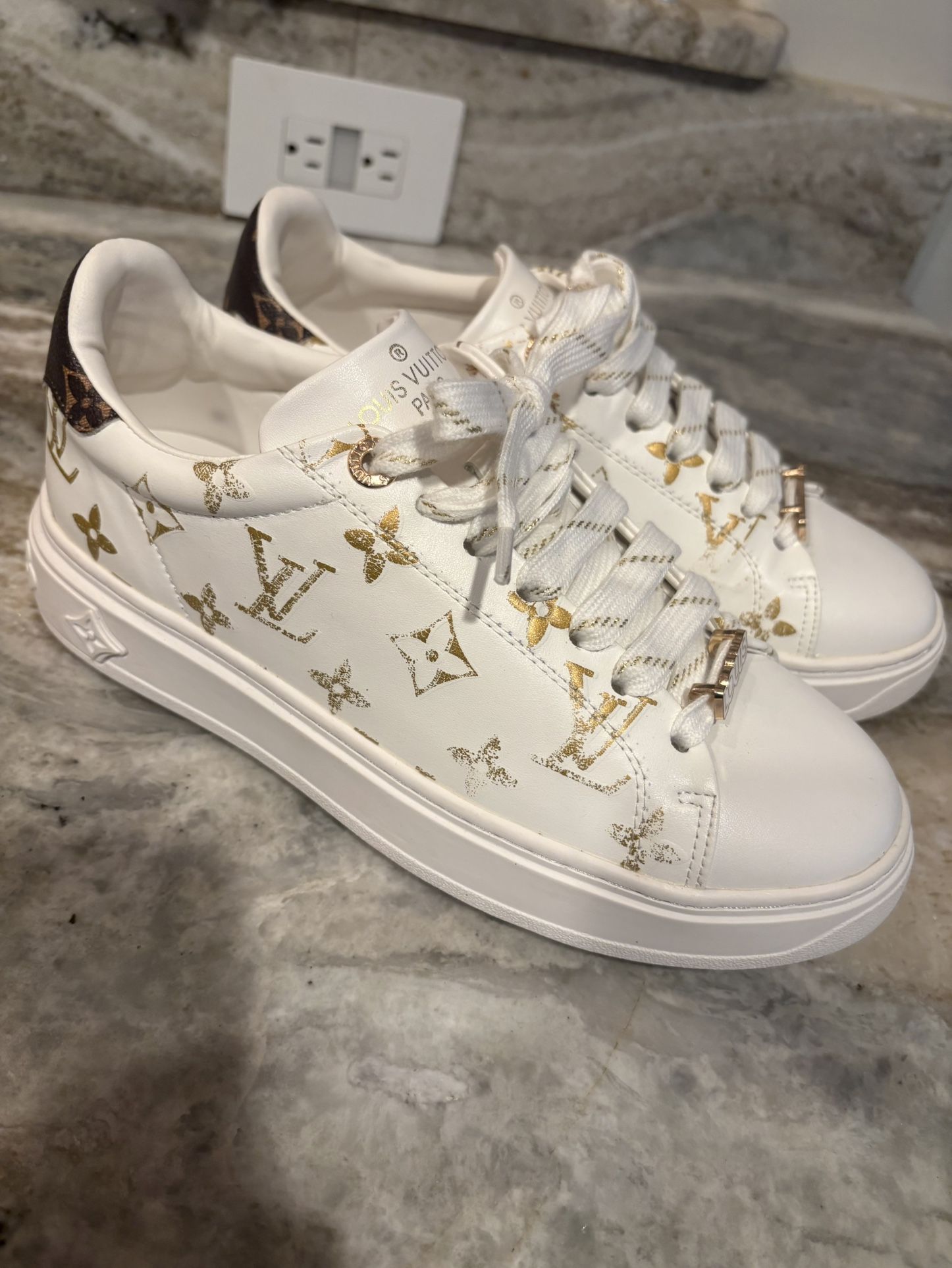 Louis Vuitton Time Out Sneakers 'White with Gold