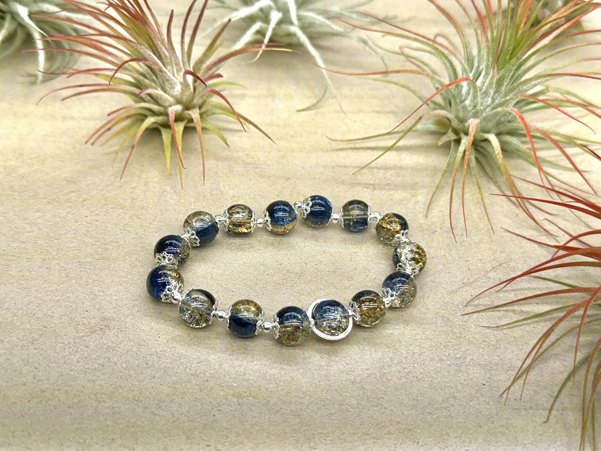 Midnight Blue and Gold Glass Bead Bracelet