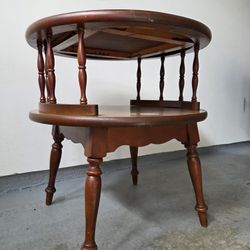Rare Vintage Ethan Allen Heirloom Maple Revolving Drum Table | 2-Tier Lazy Susan Top