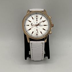 Geneva Women’s Fashion Quartz Watch Round Rose Gold Tone Faux Leather Band