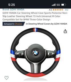 GOHI YANDA Car Steering Wheel Cove Sports Protector Non-Slip Leather Steering Wheel 15 Inch