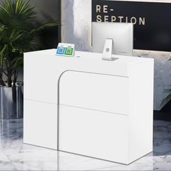 Reception Desk with Counter,Front Desk checkout counter with Lockable Drawer & Door Cabinet,Front Counter Desk Reception Retail Counter Table for Salo