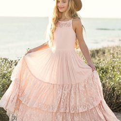 Kids Pink Lacy Boho Dress - Joyfolie - Size 7