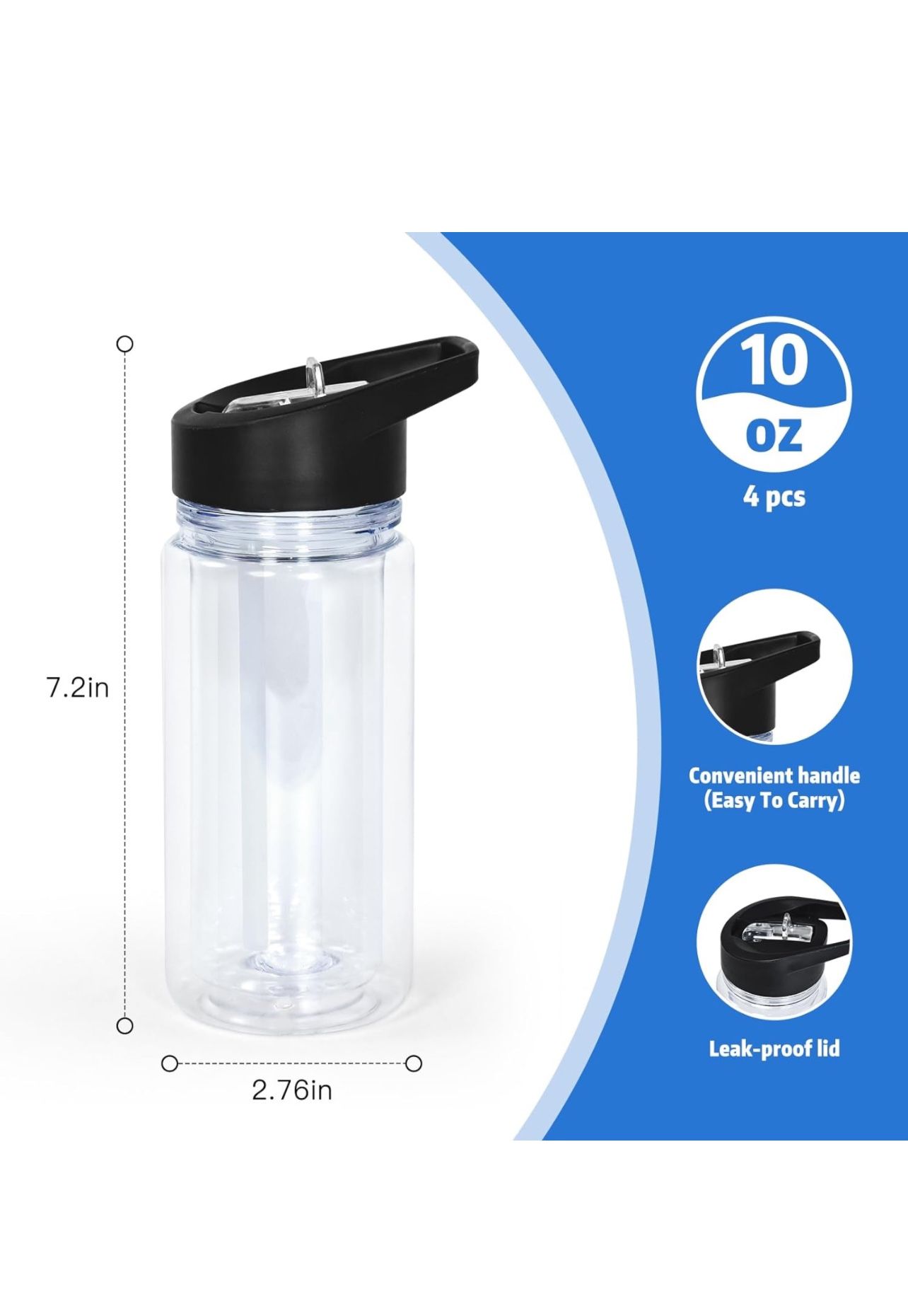 10oz Double Wall Clear Water Bottle Bulk Plastic Snow Globe 4 PCS