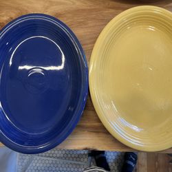 2 Vintage Homer Laughlin Fiesta Platters - 12.5" - $60 each Both are signed 