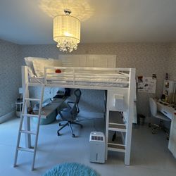 Full Loft Bed With Desk, Bookcase and Mattress