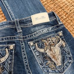 Miss Me Curvy Boot Jeans Size 26 Bull Skull Embroidered
