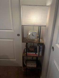 Floor Lamp with Shelves Rustic Wood