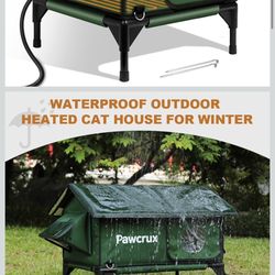 100% Waterproof Heated Cat House for Outdoor with Safe Escape Door, Heated Cat Bed Weatherproof Cat Shelter Kitty with Cat Heating Pad, Insulated Warm