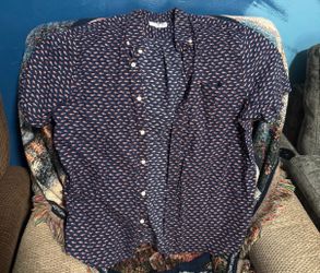 Old Navy Blue With Fishes Short Sleeve Button Down Shirt Men's L
