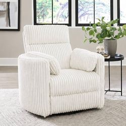 Parker Living Radius Modern Swivel Sliding Recliner Armchair in Ivory Fabric
