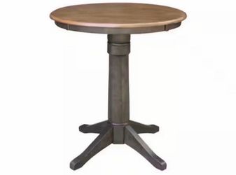 Open Box International Concepts Hickory/ Coal 30 in. Round Top Solid Wood Counter Height Pedestal Dining Table - Seats