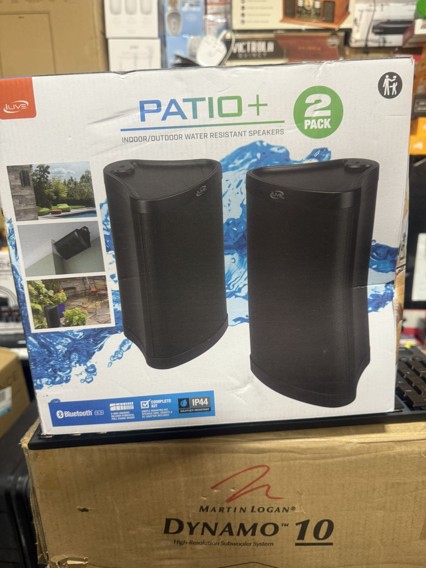 iLive Patio Indoor/Outdoor Bluetooth Wireless Water Resistant Speakers, Set of 2, ISBW763BDL, Black