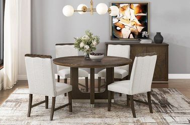 Ultra modern Round dining set w/wire brushed finish & unique base