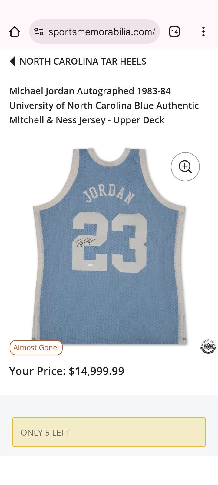 Jordan Sign North Carolina "Throw Back"Jersey