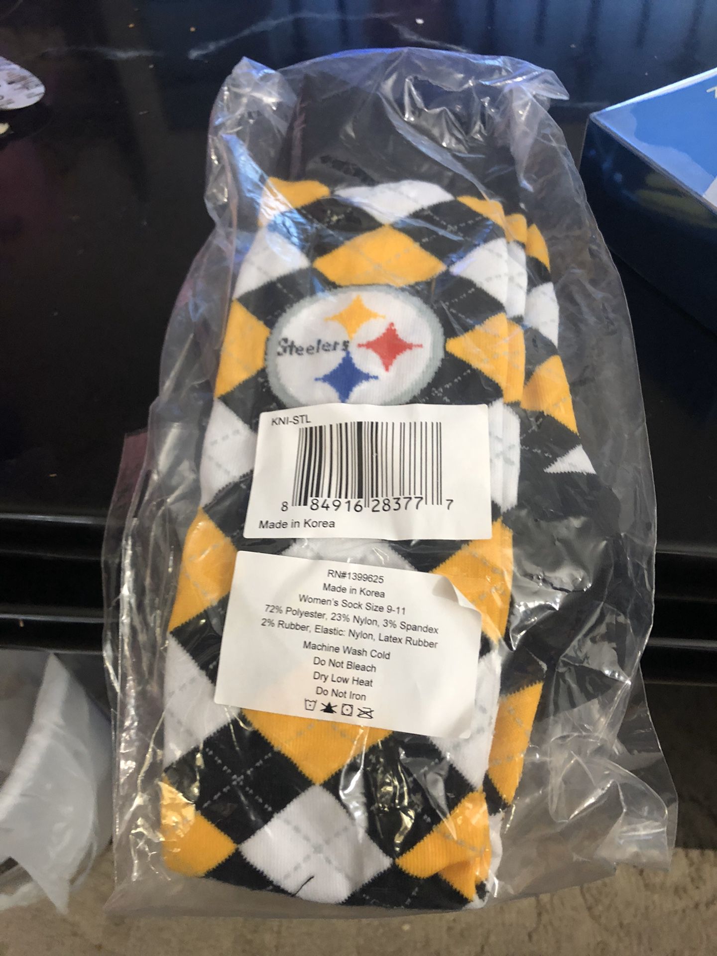 Steelers items: women sock, champ towel, 2 champ hats, lunch bag, zippo lighter