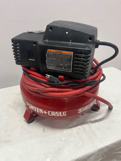 Porter-Cable Pancake Air Compressor 6 Gal 135 PSI Oil-Free with Red Hose