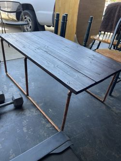 Hand Made Copper And Wood Table