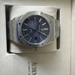 1:1 Silver With Blue Dial AP Royal Oak Automatic – With Box, Bag & Papers