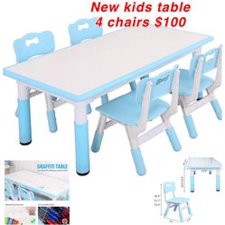 New Kids Table and Chair Set, Height-Adjustable Toddler Desk with 4 Seats, Toddler Table and Chair Set  Age 2-10, Scrub-Table Desktop  $100firm
