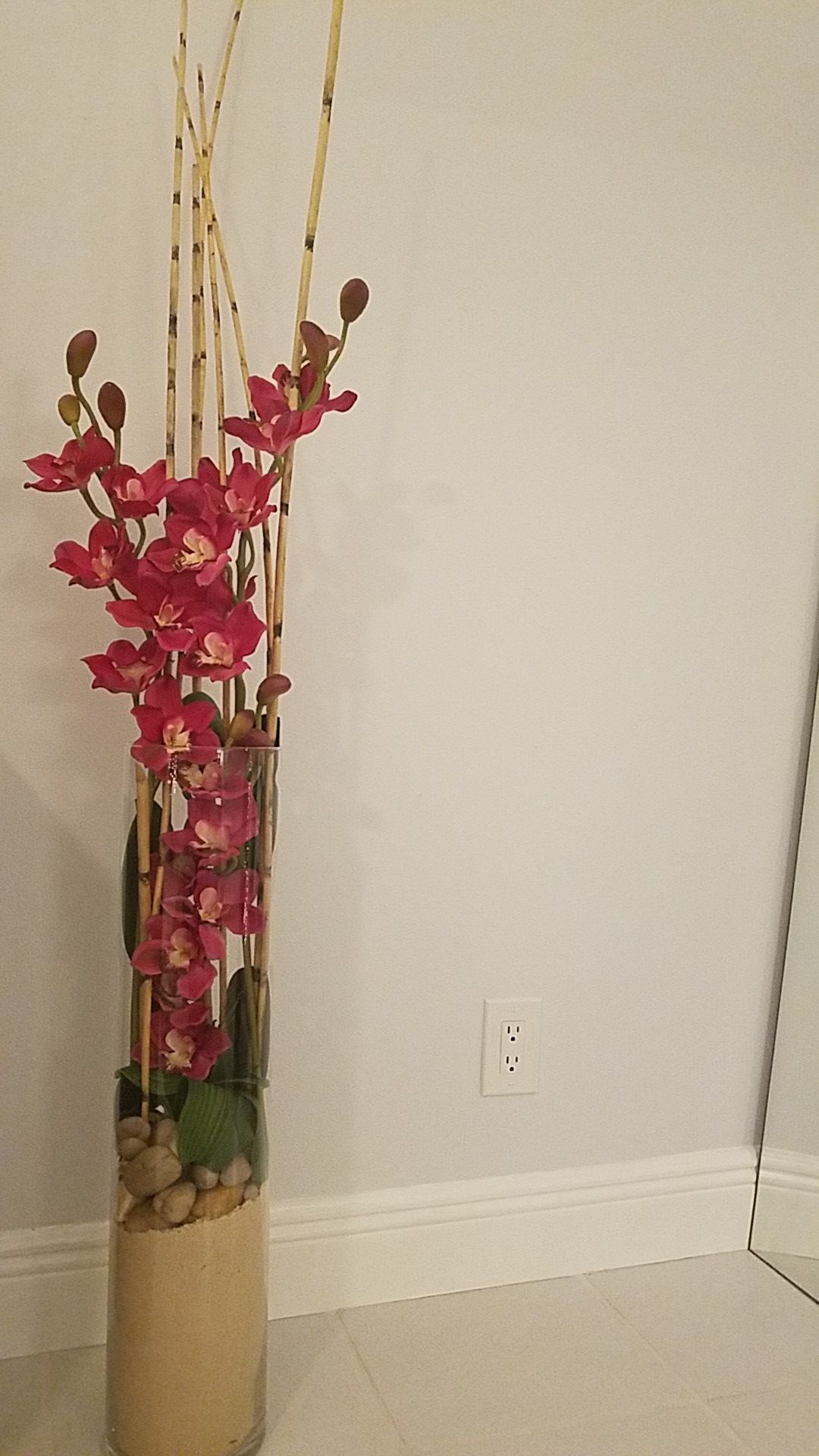 orchid silk flower glass vase