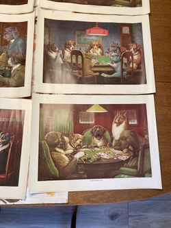 10-Reproduction Prints of paintings from Cassius Marcellus Coolidge's "Dogs Playing Poker" series 12”x16”each