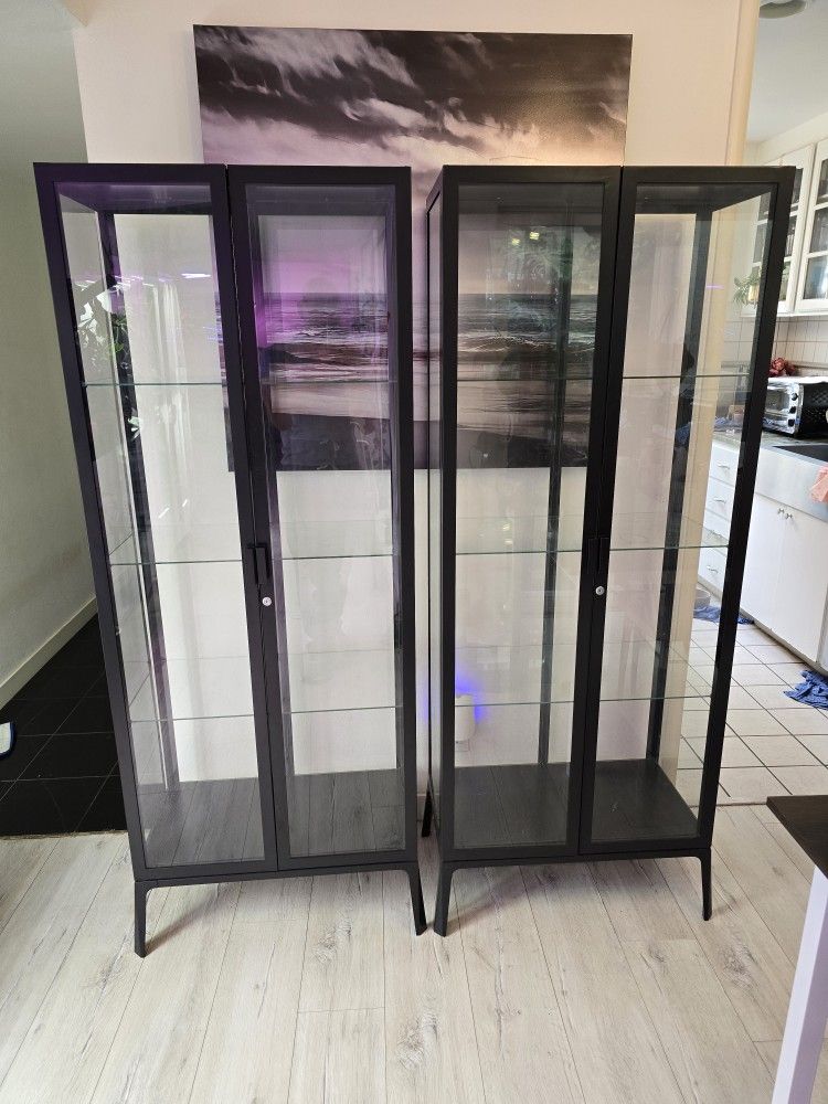 Set Of 3 Milsbo Glass Cabinets 2 Tall 1 Wide purchase as a set or Individually OBO
