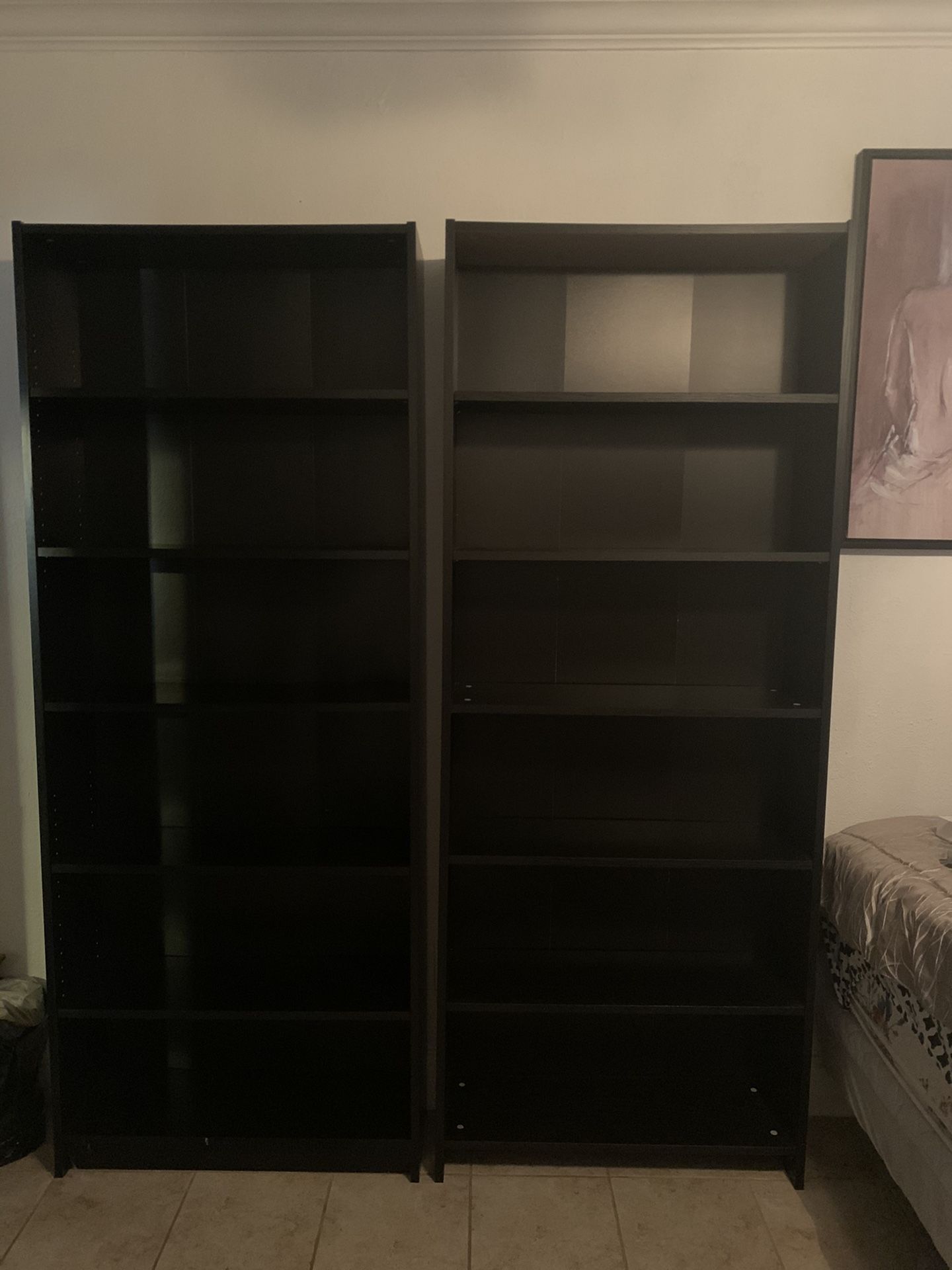 Dark bookshelves