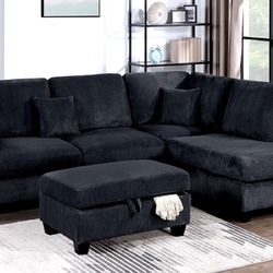 $465 No Tax 3-Pc Corduroy Sectional Sofa Set 