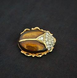 Vintage Swarovski Crystal Enamel Beetle Scarab Brooch Pin
