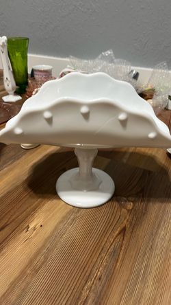 Indiana Milk Glass Teardrop Pedestal Banana Dish.