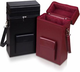 NEW BLACK DOUBLE BOTTLE LEATHER WINE TOTE BAG