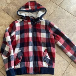 Women’s H&M DIVIDED Jacket Coat Zip Up Plaid Red White Blue Size S Small