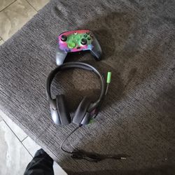 Xbox Wired Pdp Controller With Headset Glow In Dark